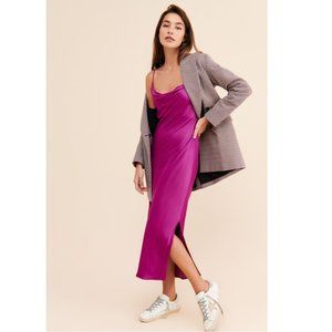 NEW Anthropologie Elyse Bias Slip Dress Fuschia Cowl Neck